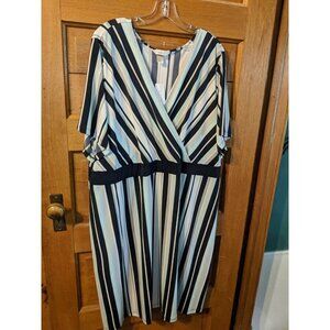 CJ Banks Black Gray Multi Striped Stretch Women Dress. Size 3X NWT